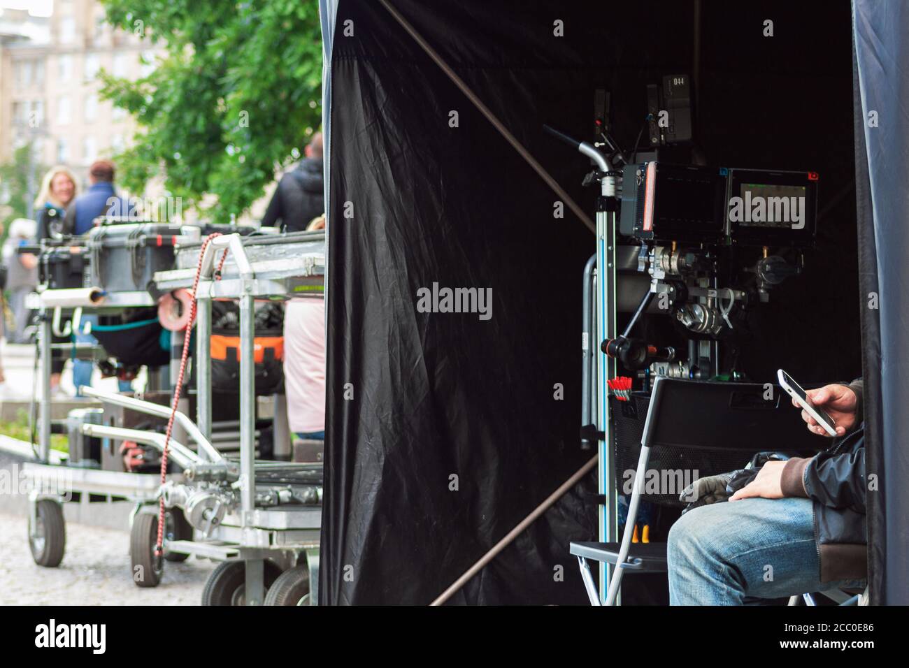 backstage movie director film playback crew video production industry Stock Photo