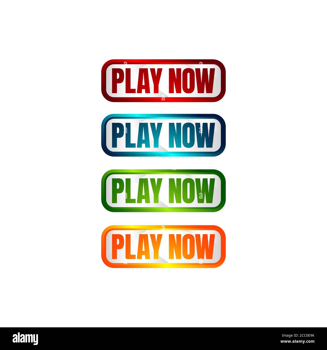 play now button four colored editable call to action buttons vector illustrations Stock Vector