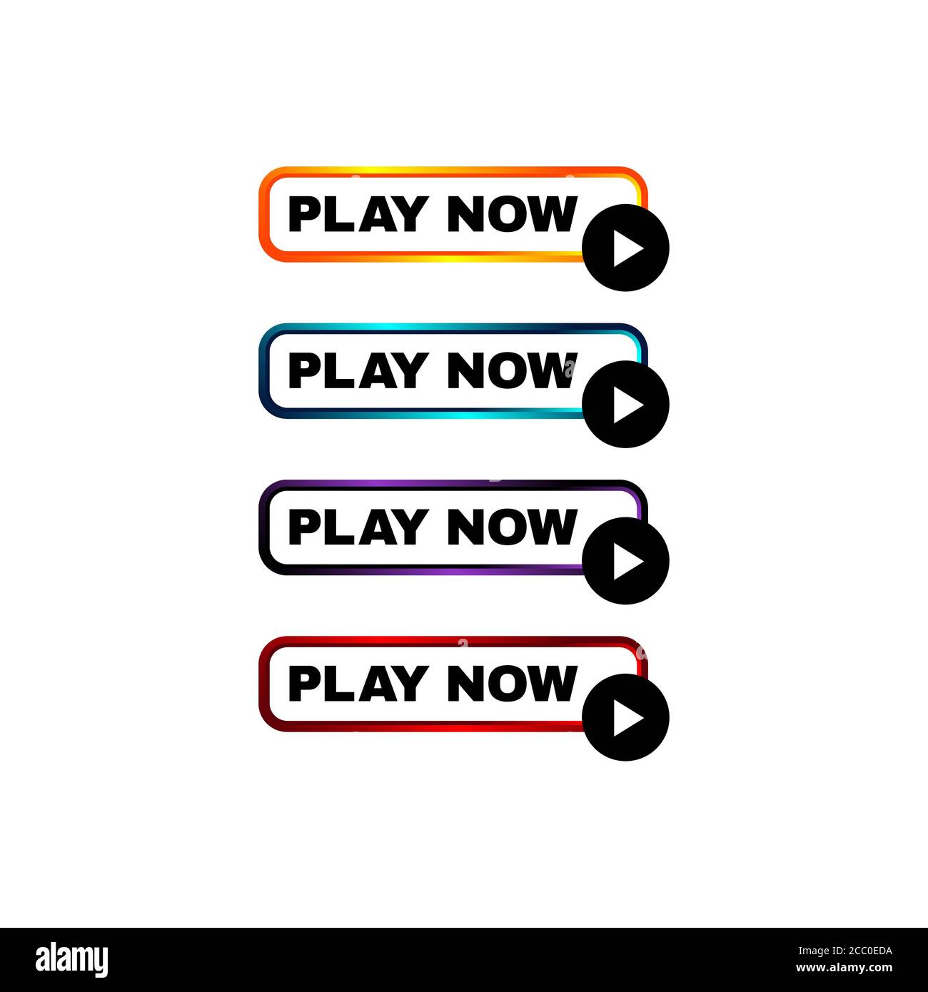 play now button four colored editable call to action buttons vector illustrations Stock Vector
