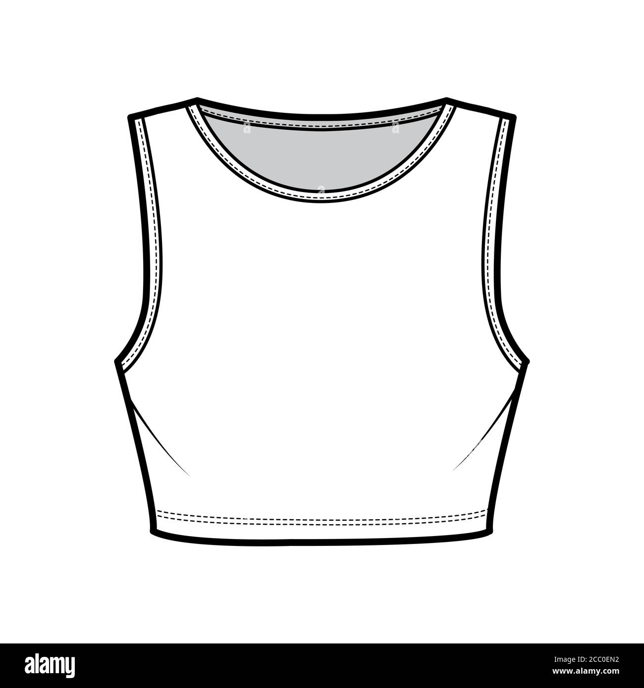 Under bust crop top technical fashion illustration with slim fit ...