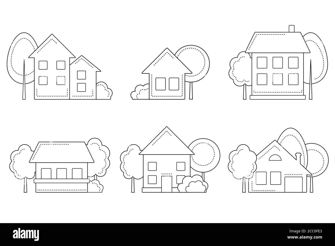 House icon set. Country cottage linear icons collection. Real estate line icons set. Vector illustration EPS8 Stock Vector