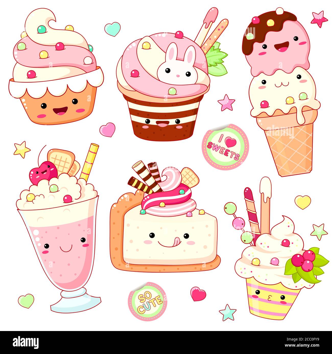 Cute food ice cream scoops and cupcake sweet Vector Image