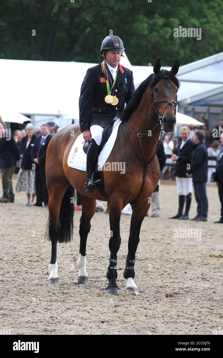 RWHS  14.05.17 Nickn Skelton, CBE on Big Star is a British former equestrian who competed in show jumping. Team gold at London Olympics 2012 and indiv Stock Photo