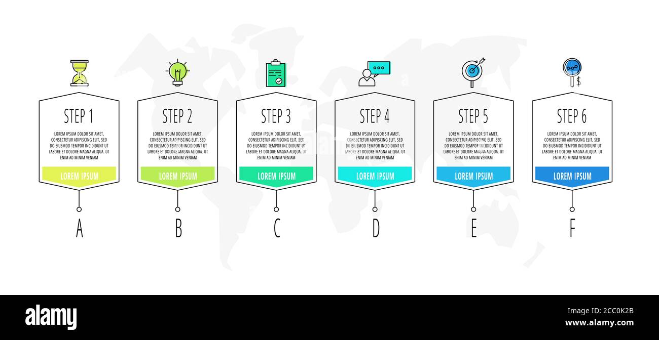 Vector infographics with 6 steps, labels. Line template. Used for ...