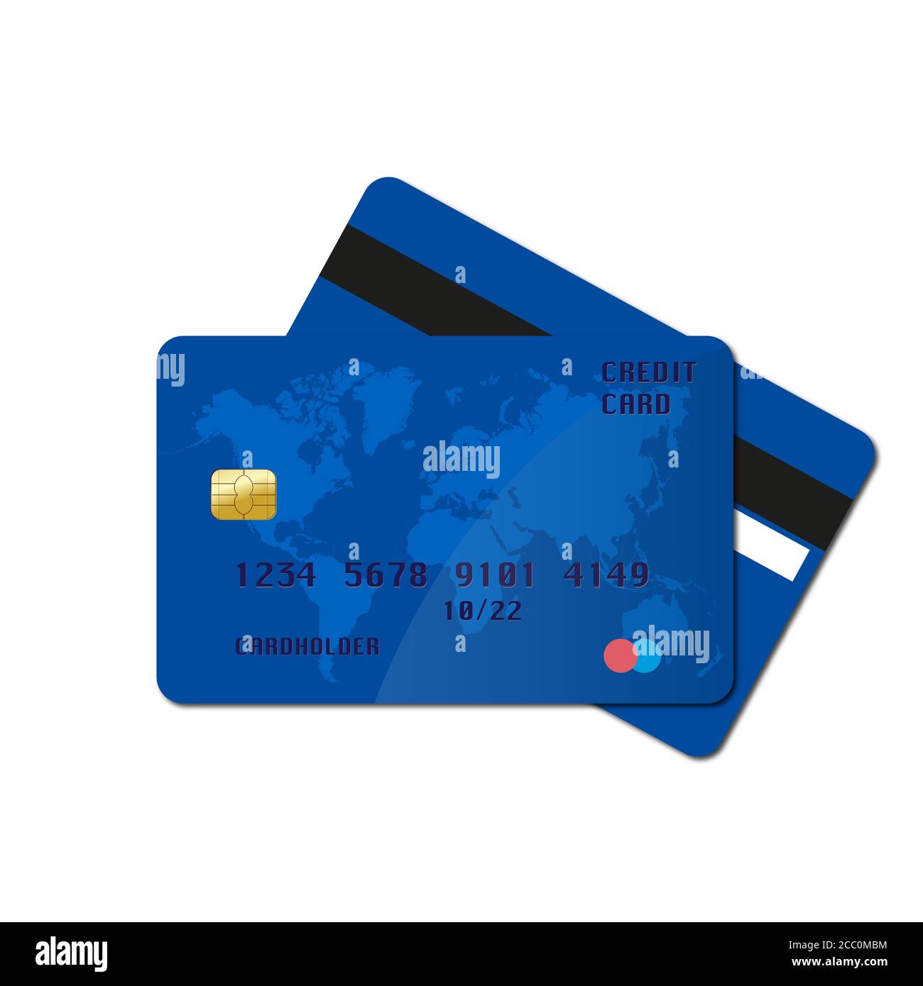 Credit Cards illustrations. Front and Back views. Stock Vector