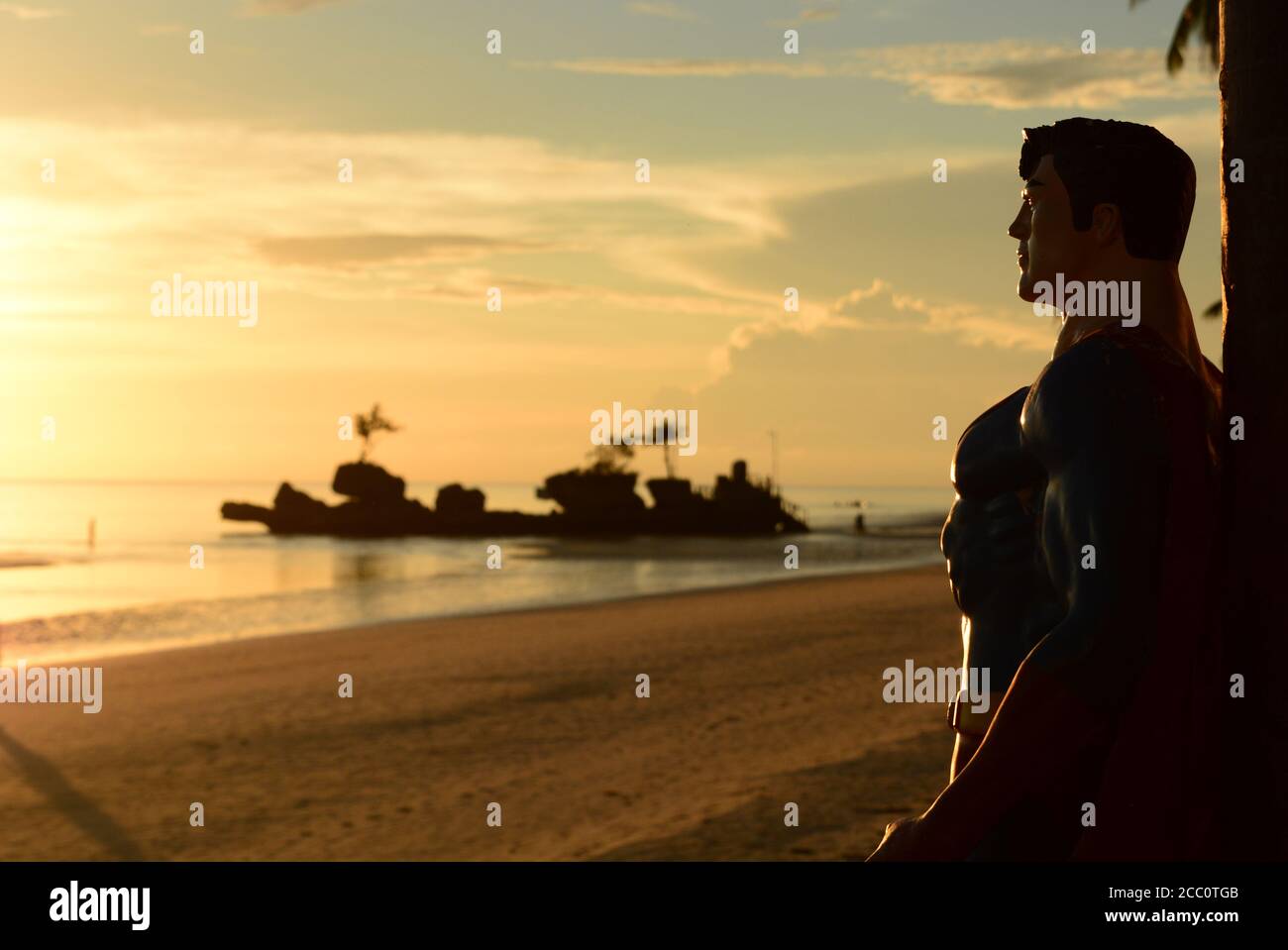 Superman statue near Willy's Rock. White beach. Boracay. Western