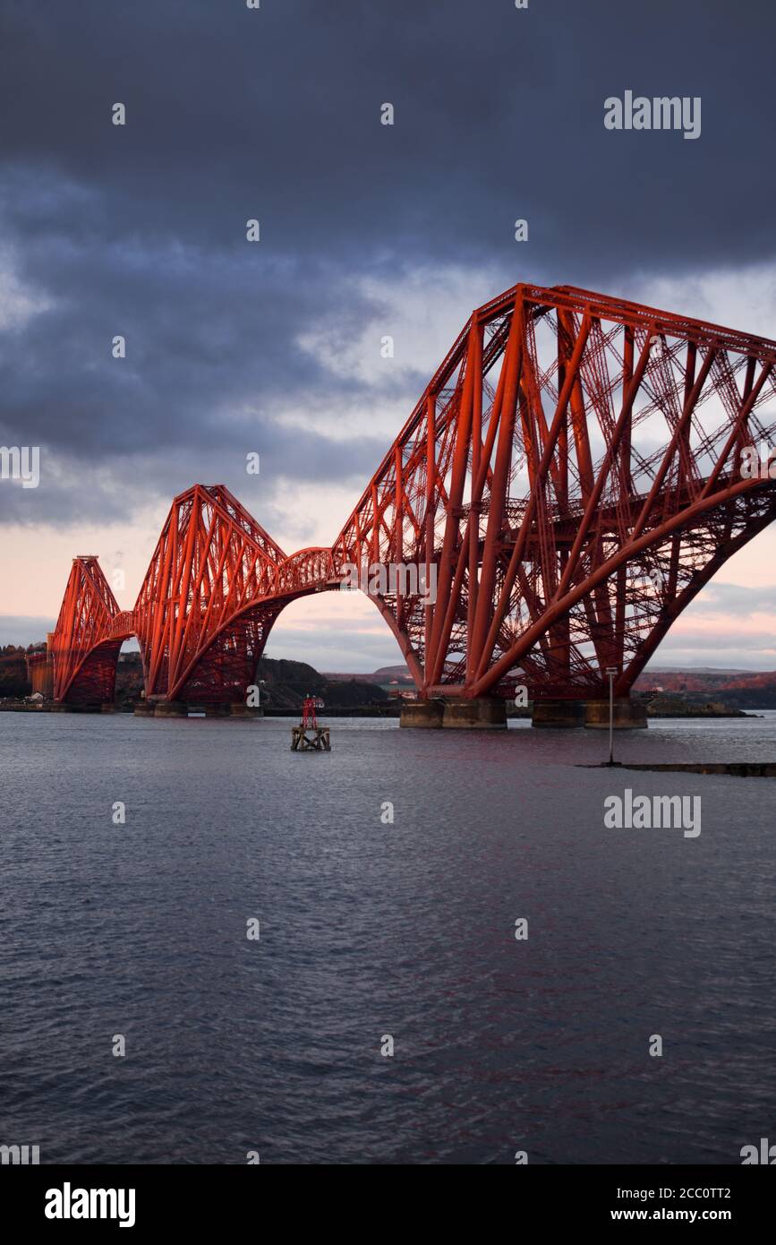 The Forth Bridge crossing the Firth of Forth from the South Queensferry side. Stock Photo