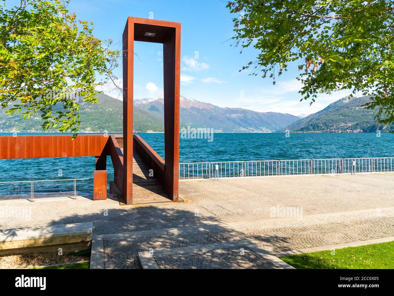 View of Lake Maggiore from Luino lakefront park, province of Varese, Italy Stock Photo