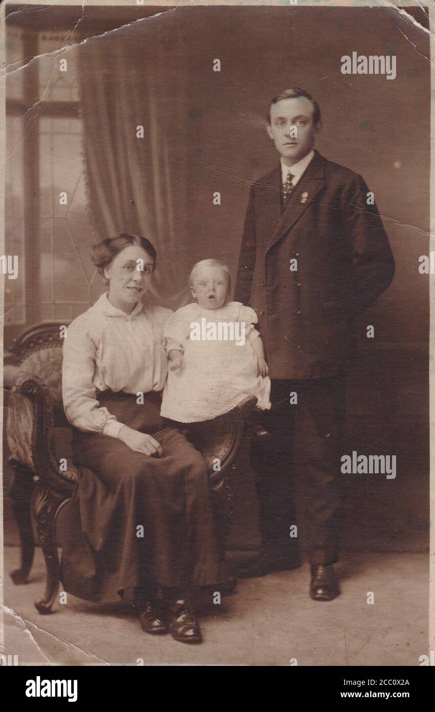 Vintage black and white family photo 1900s Stock Photo