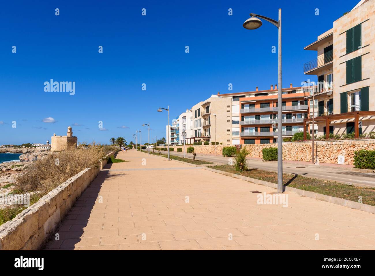 Menorca, Spain, October 15, 2019:Seafront promenade with elegant hotels in Ciutadella on the island of Menorca. Spain Stock Photo