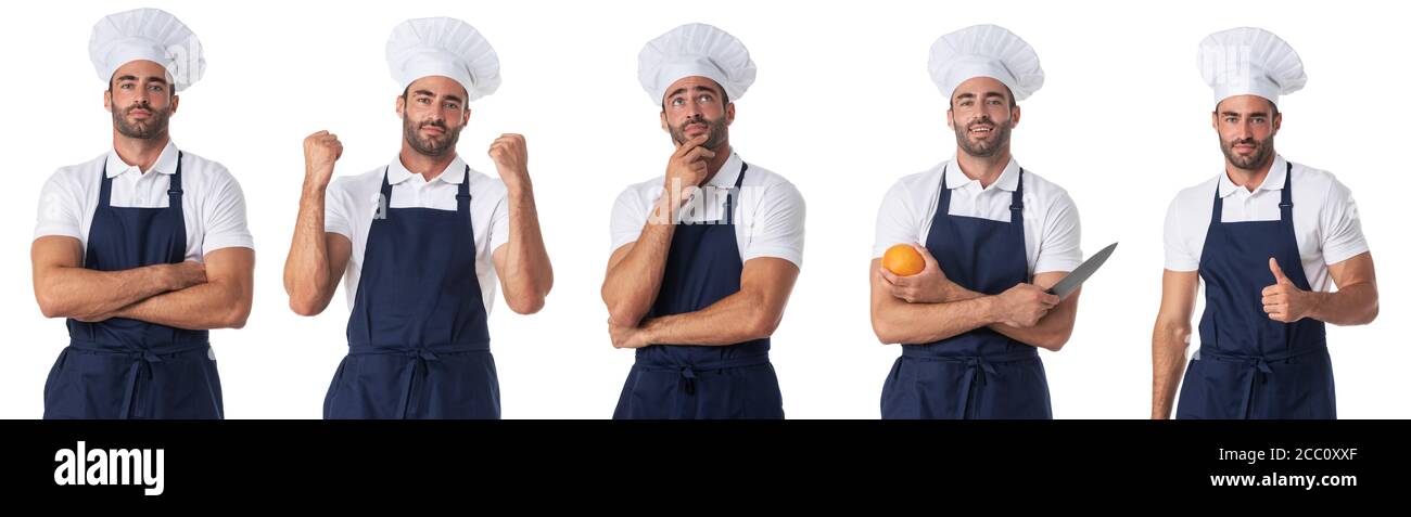 Cook or chef man set isolated on white background design elements collection Stock Photo