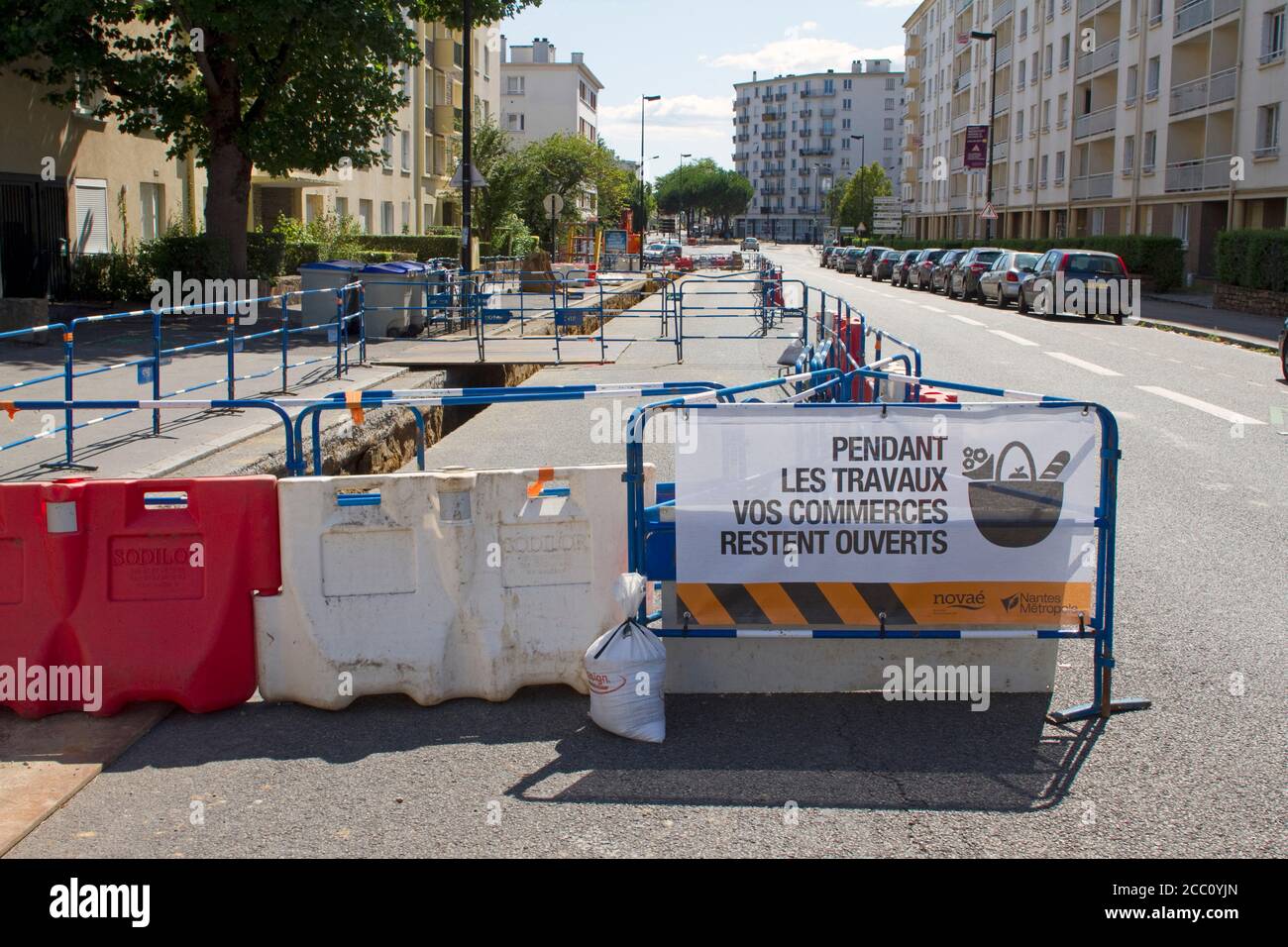 France, Nantes, 44, Rue Guillaume Grootaers, works on the road during the month of August Stock Photo
