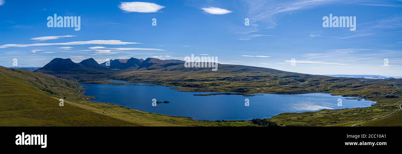 Loch Bad a Ghaill (Loch Badnagyle) panorama, Assynt, Highland, Scotland, UK Stock Photo