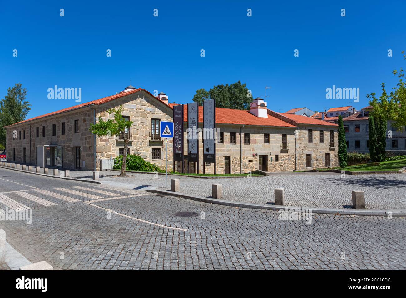 Viseu / Portugal - 07/31/2020 : View at the exterior front and lateral facade Casa da Ribeira Museum on Viseu city Downtown Stock Photo