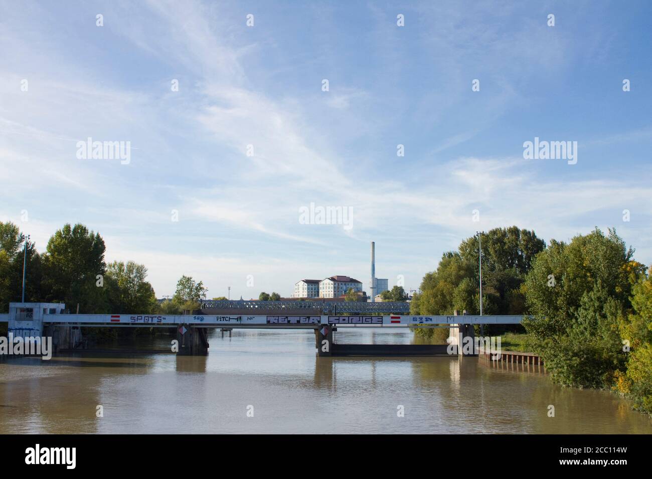France, Nantes, 44, lock bridge where Sevre river drains into The Loire. Stock Photo