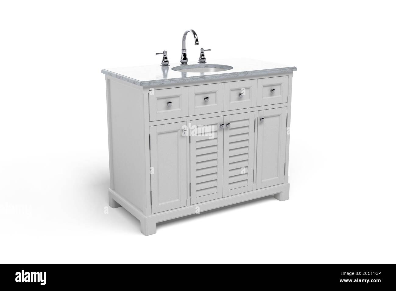 Gray Bathroom Cabinet With Sink And Faucet Isolated On White Background 3d Render Stock Photo Alamy