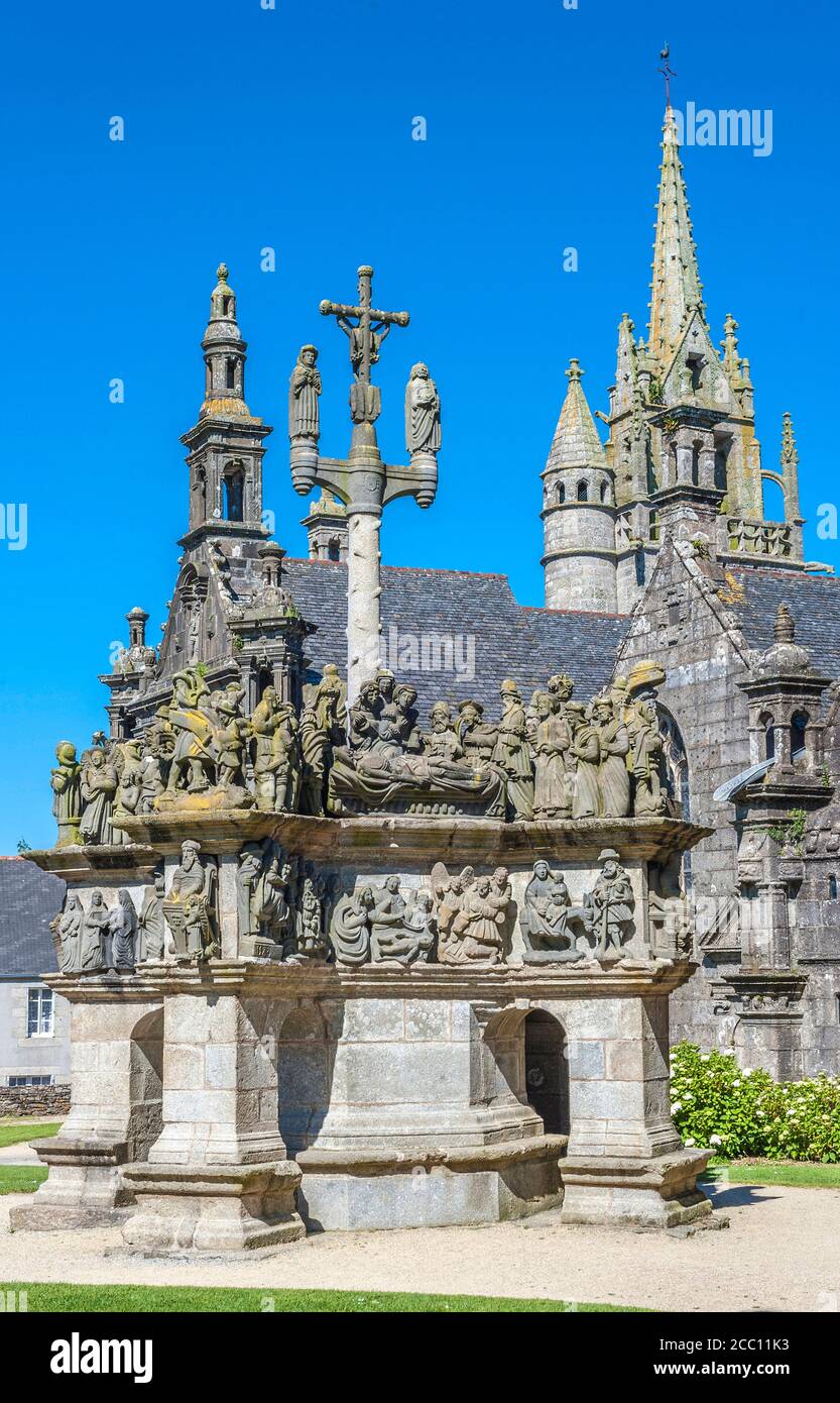 France, Bretagne, Guimiliau churchyard, martyrdom of the church Stock Photo
