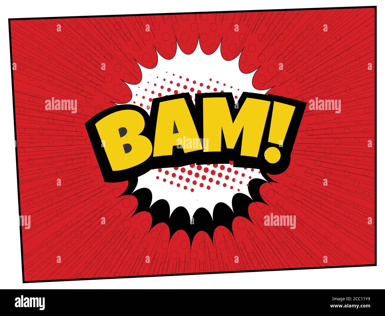 Word Bam In Yellow And Black Over Cartoons Comics Red Decorated Background With Explosion Stock Vector