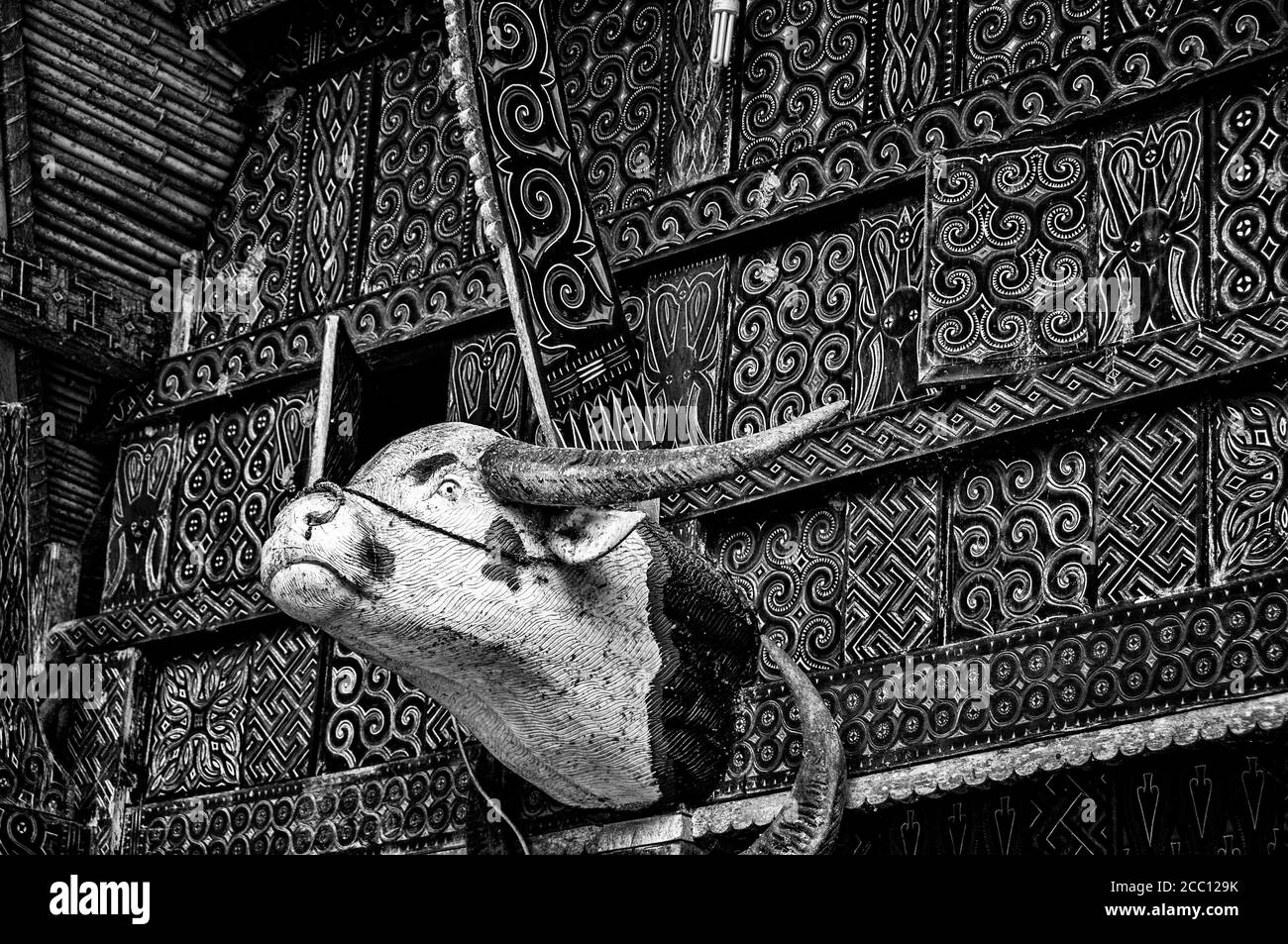 Wood buffalo head, Kete'kesu, Tona Toraja, South Sulawesi, Great Sunda Islands, Indonesia Stock Photo