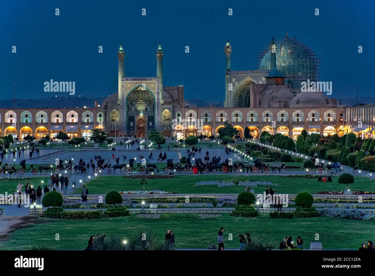 Dusk in Naqsh-e Jahan Square with Imam Mosque, Isfahan, Iran Stock Photo