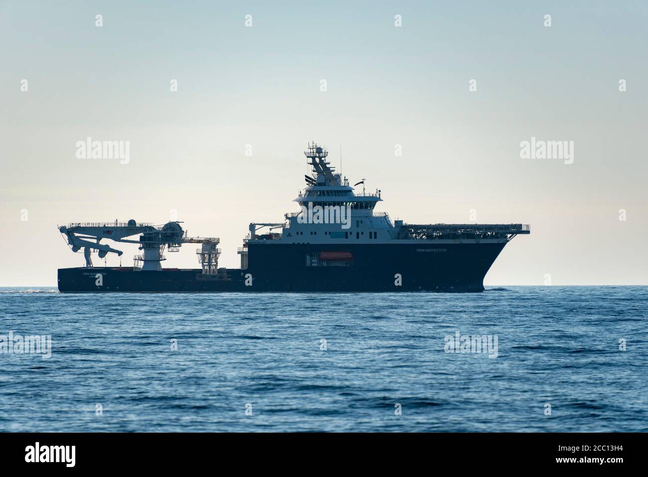 Sassnitz, Germany. 07th Aug, 2020. The offshore ship Rem Inspector is cruising off the island of Rügen. The ship sails under the flag of Cyprus. It was built in 2013 and has a total length of 110 metres. Credit: Stephan Schulz/dpa-Zentralbild/ZB/dpa/Alamy Live News Stock Photo