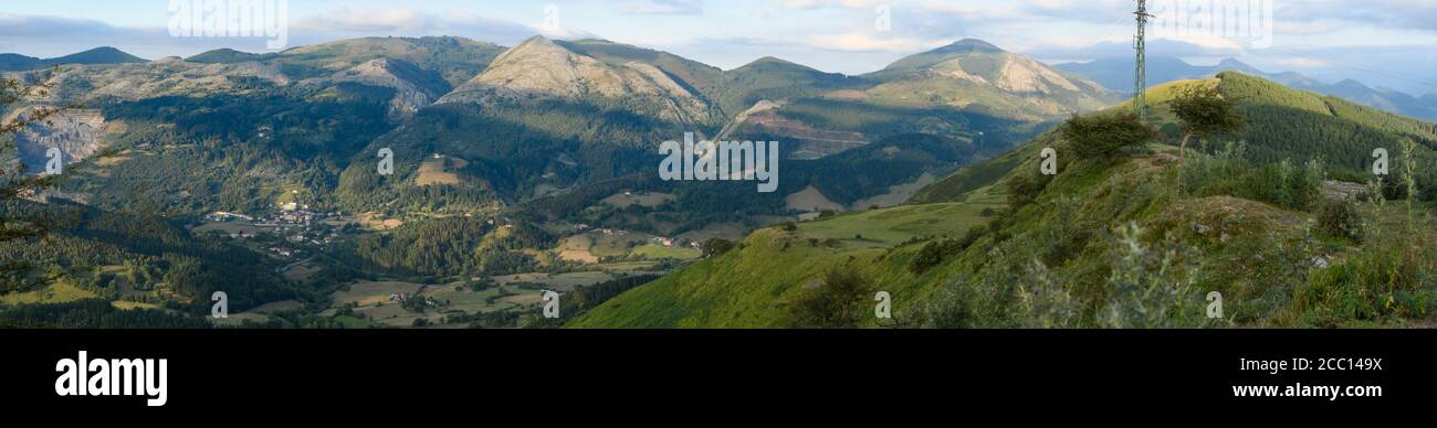 Panoramic of the Sopuerta valley from Ubieta Stock Photo