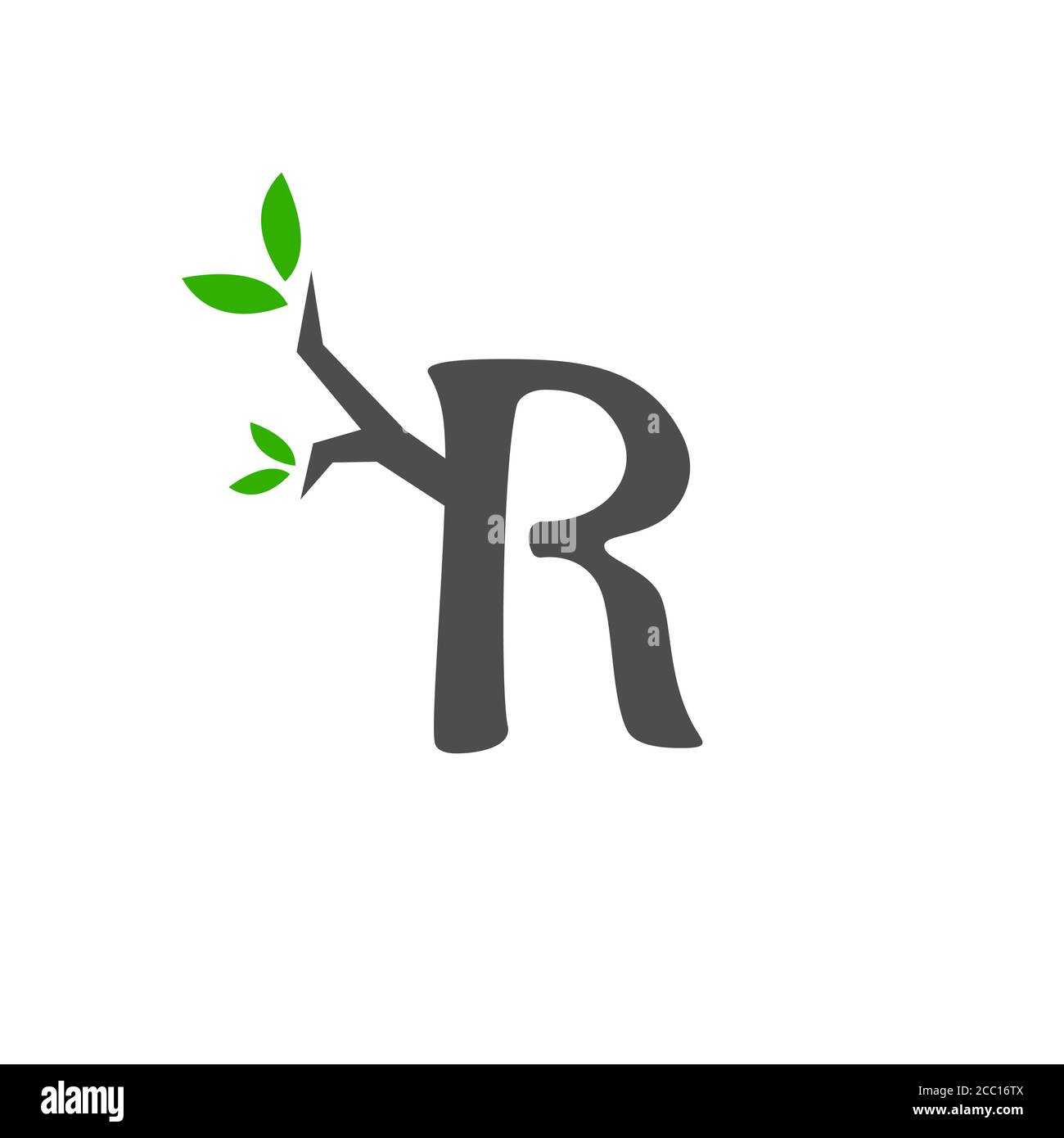 R letter symbol design vector illustration with trunk and leaf. Creative design letter R symbol. Vector illustration EPS.8 EPS.10 Stock Vector