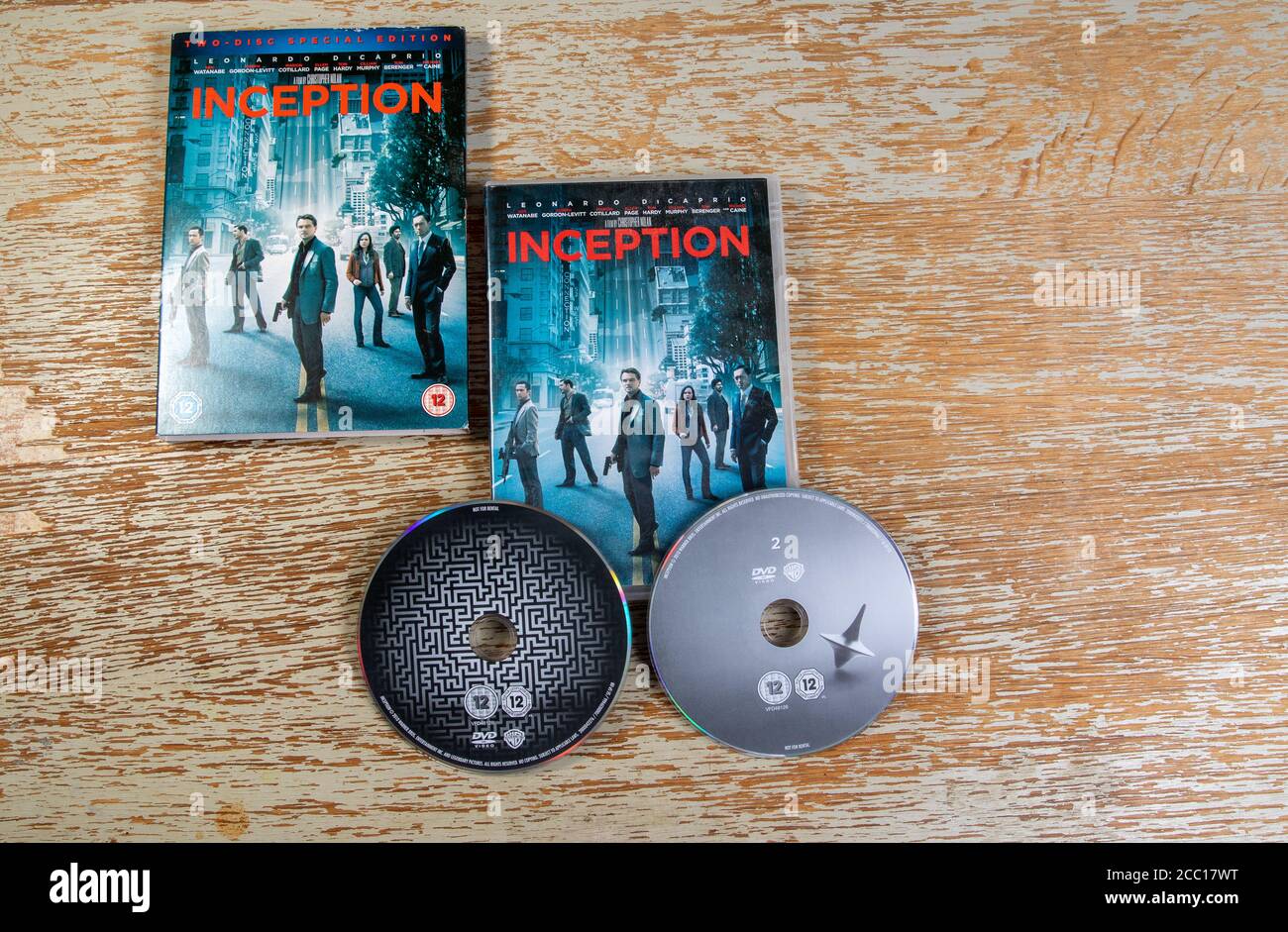 Double DVD home release of the 2010 science fiction film Inception Stock Photo