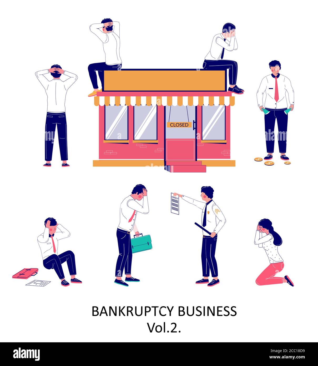 Business bankruptcy character set, vector flat isolated illustration Stock Vector