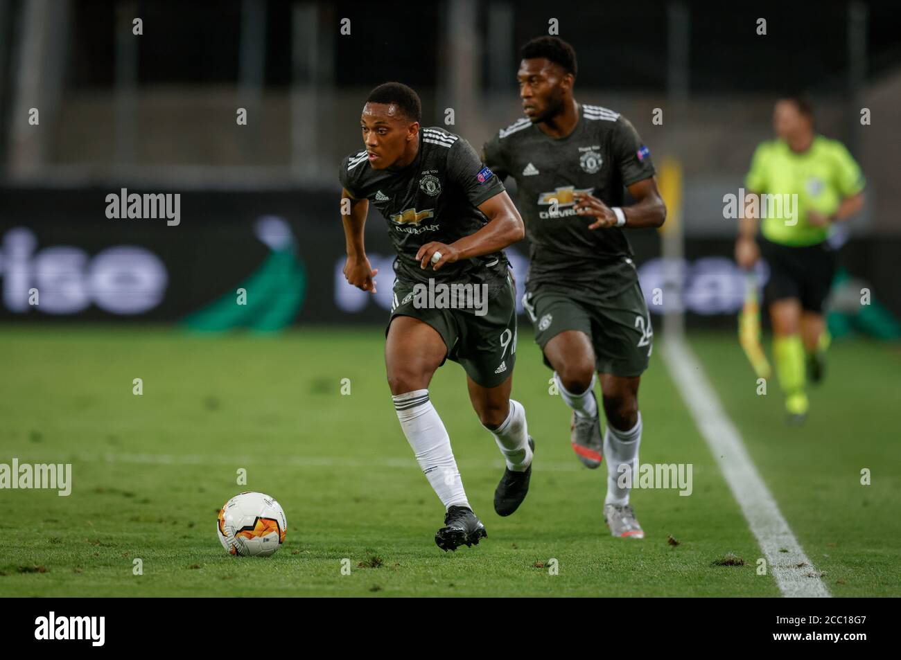 Köln, Koeln, Cologne, Germany, 16th August 2020.  Anthony Martial, Timothy Fosu-Mensah (ManU) in the semifinal UEFA Europa League match final tourname Stock Photo