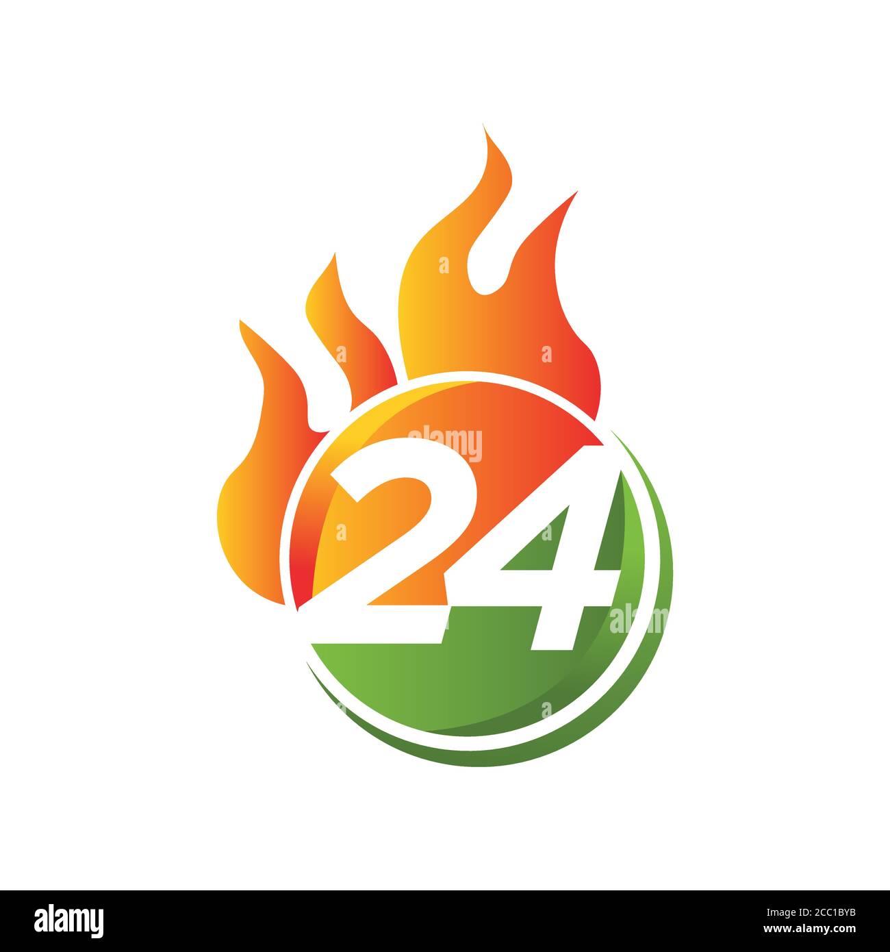 Number 24 inside round vector with flame for element design. All day customer support call center icon and etc. Vector illustration EPS.8 EPS.10 Stock Vector