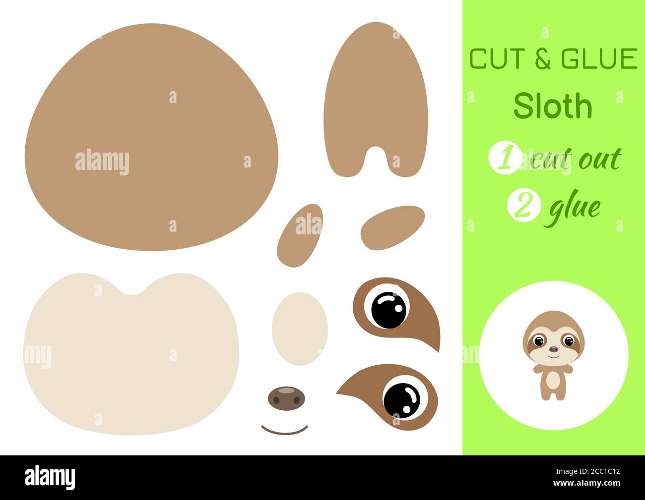 Cut and glue baby sloth. Education developing worksheet. Color paper ...