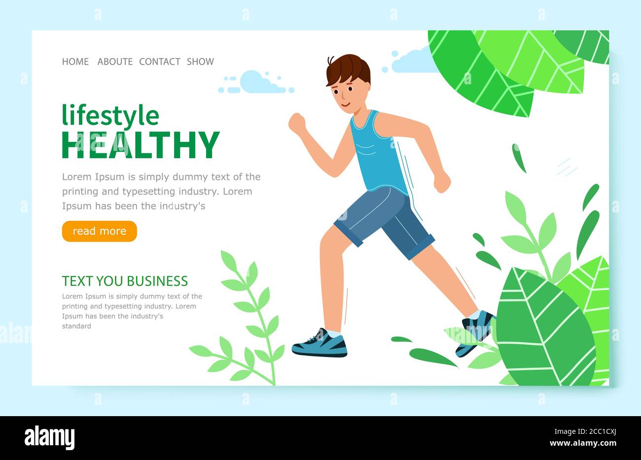 Website Concept of a healthy lifestyle. Young boy Running through a Park or forest. Vector illustration in modern flat style. Stock Vector