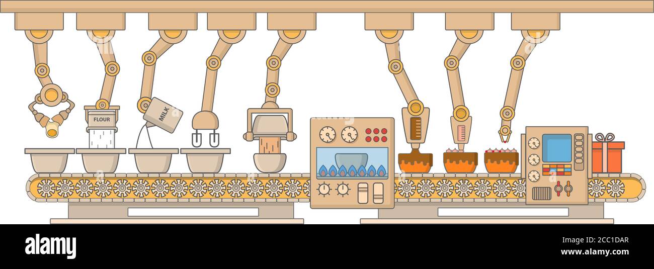 Cake printing machine concept vector illustration in flat linear style Stock Vector