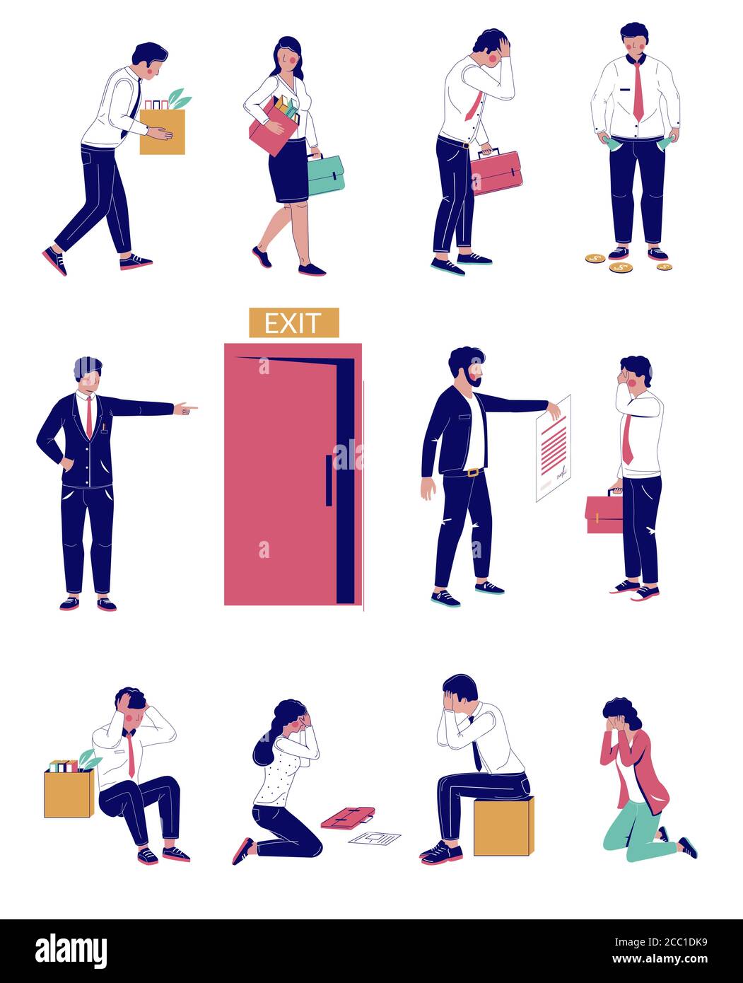 People getting fired from work, vector flat isolated illustration Stock Vector