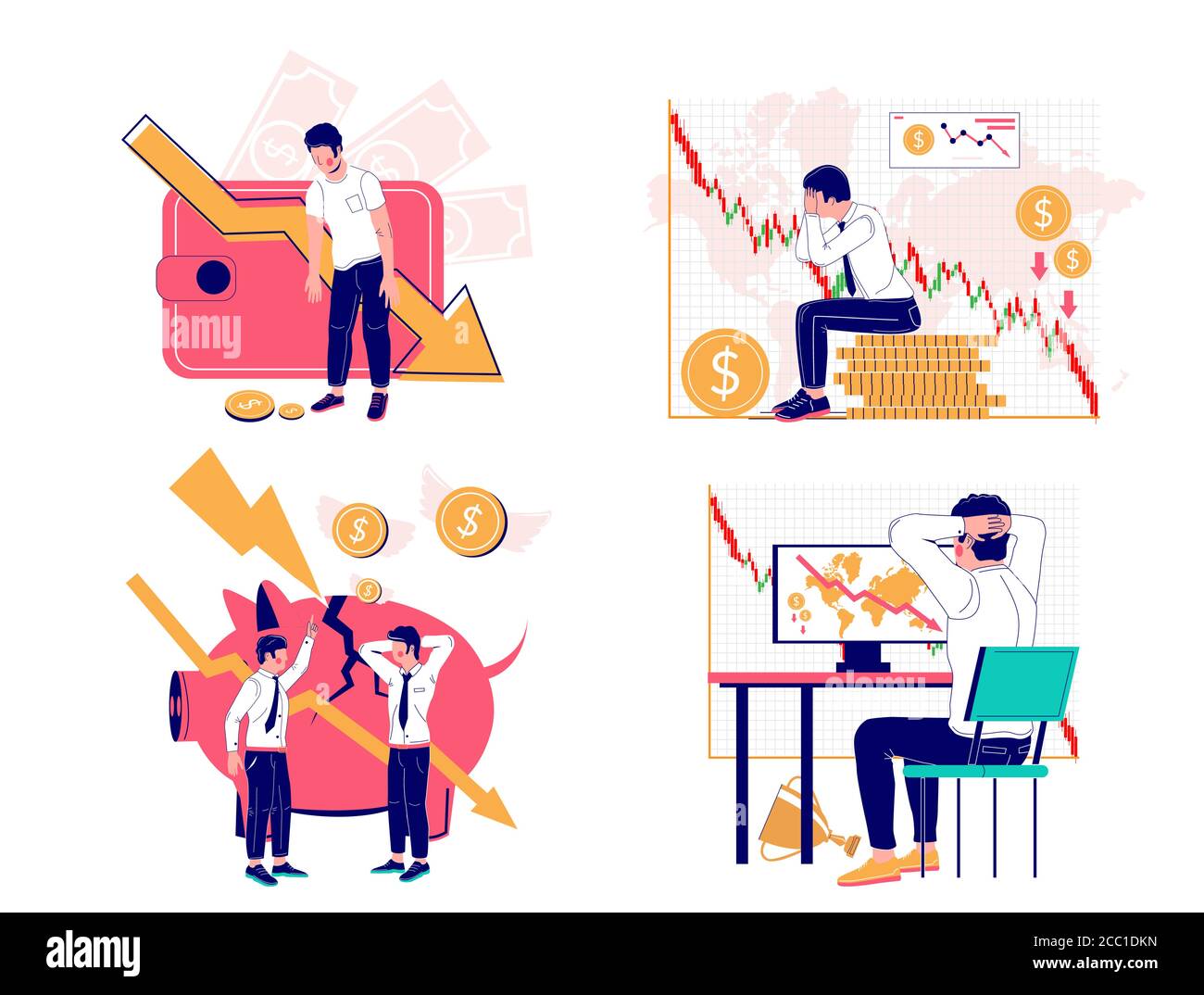 Financial crisis set, vector flat isolated illustration Stock Vector ...
