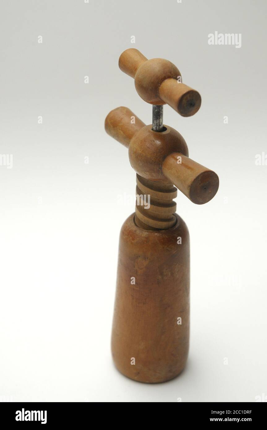 corkscrew, wood, vintage, made in France Stock Photo
