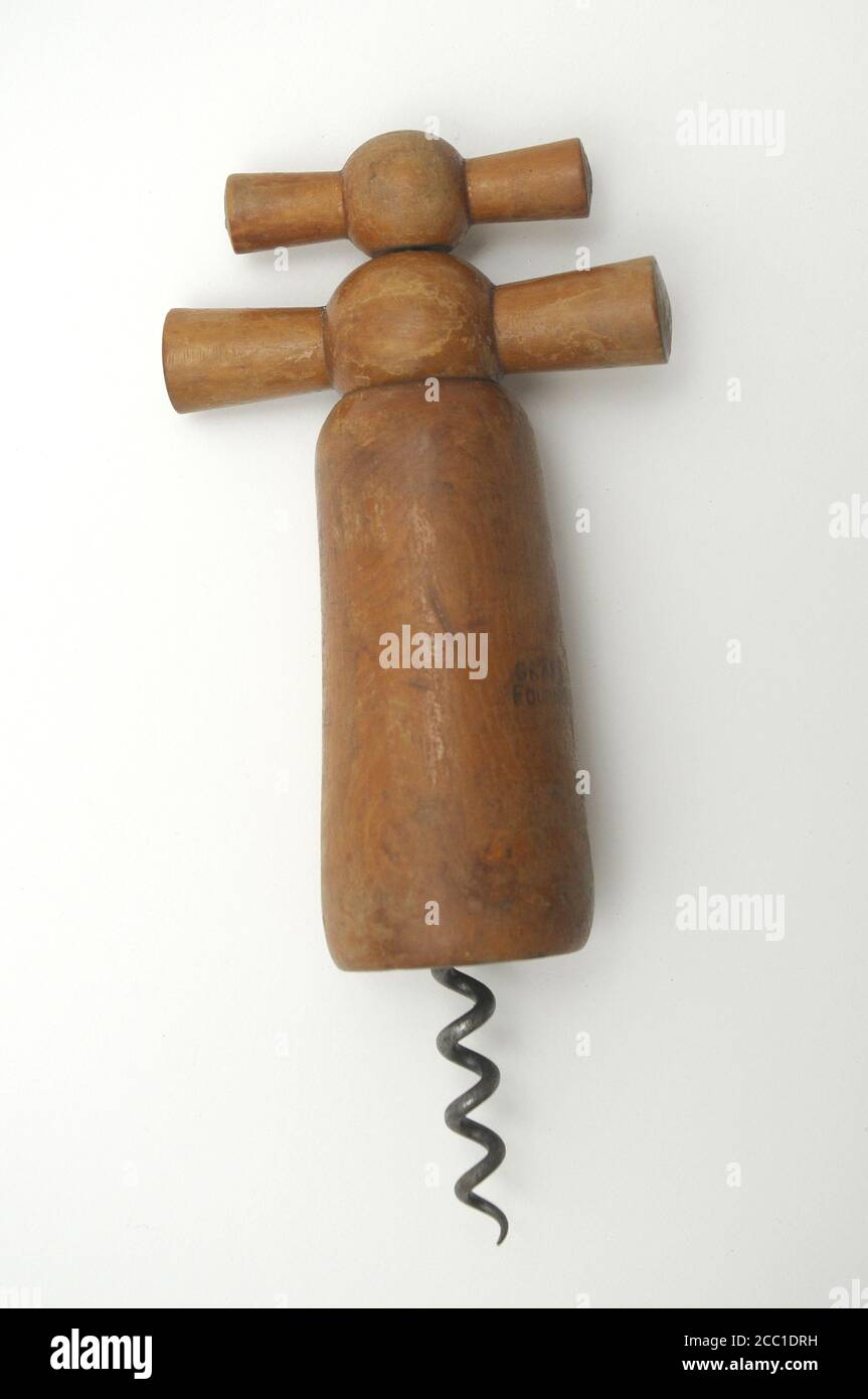 corkscrew, wood, vintage, made in France Stock Photo