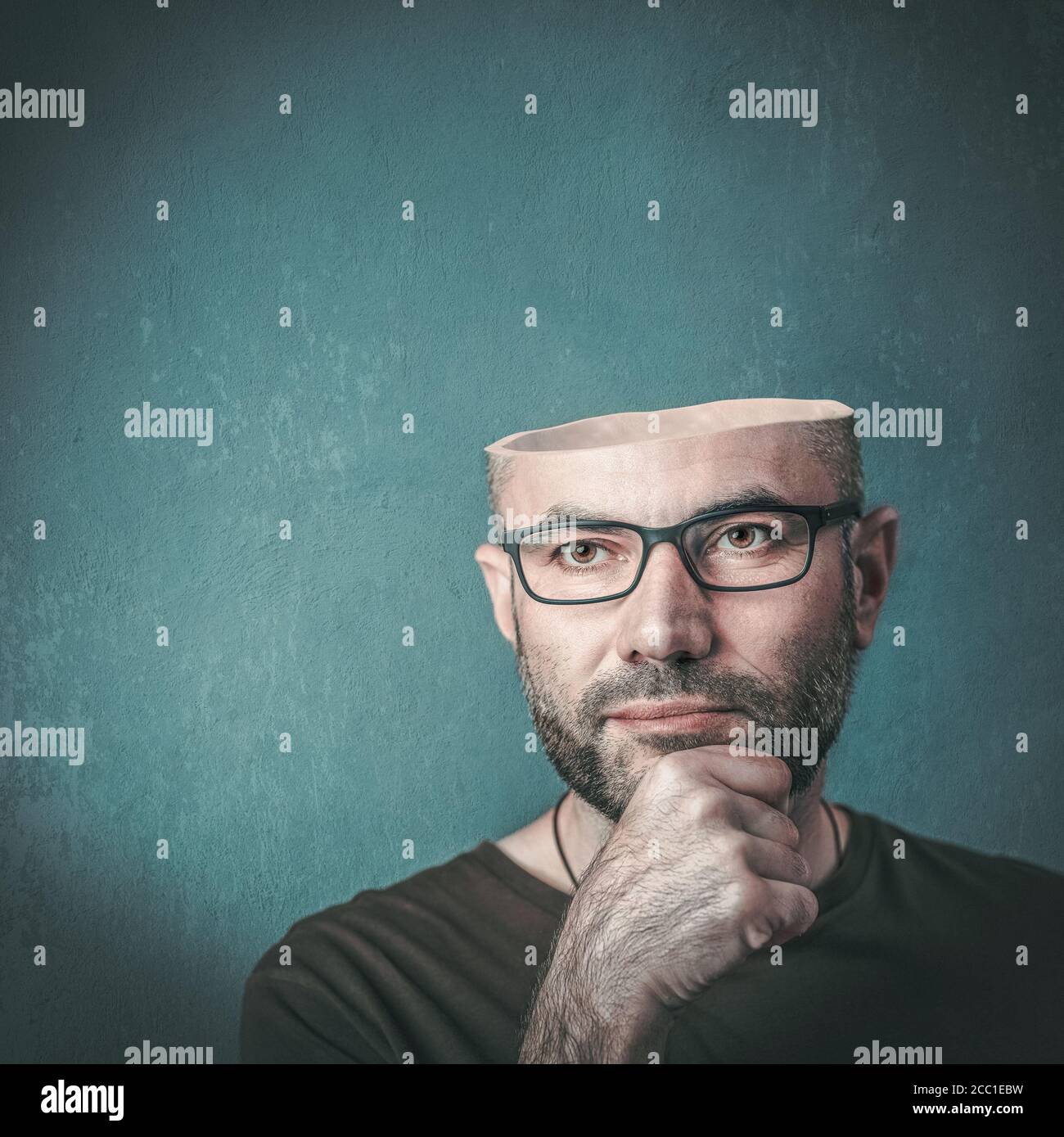 Portrait of man with empty open head. concept of creativity Stock Photo