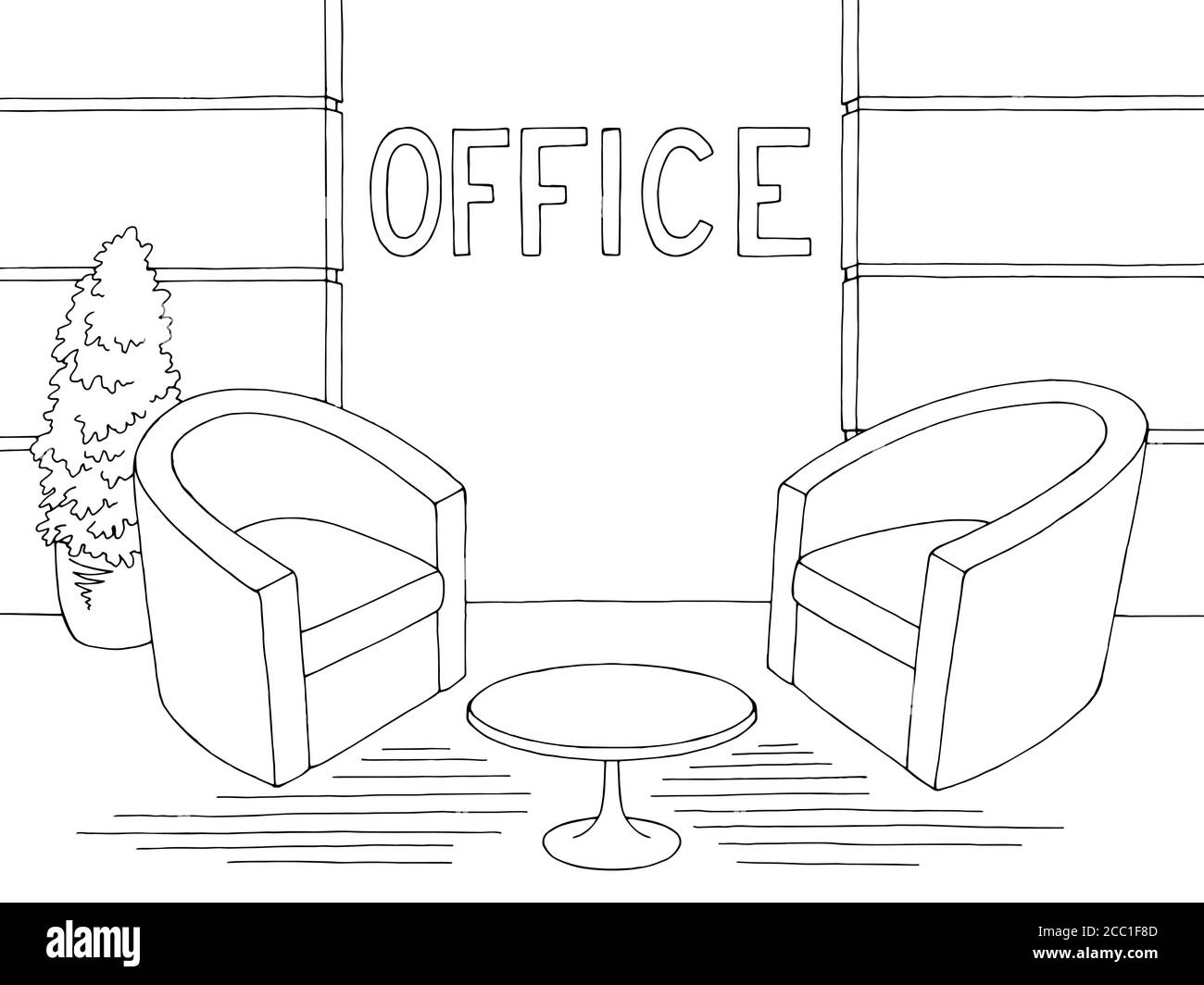 Reception waiting room office lobby hall graphic black white interior