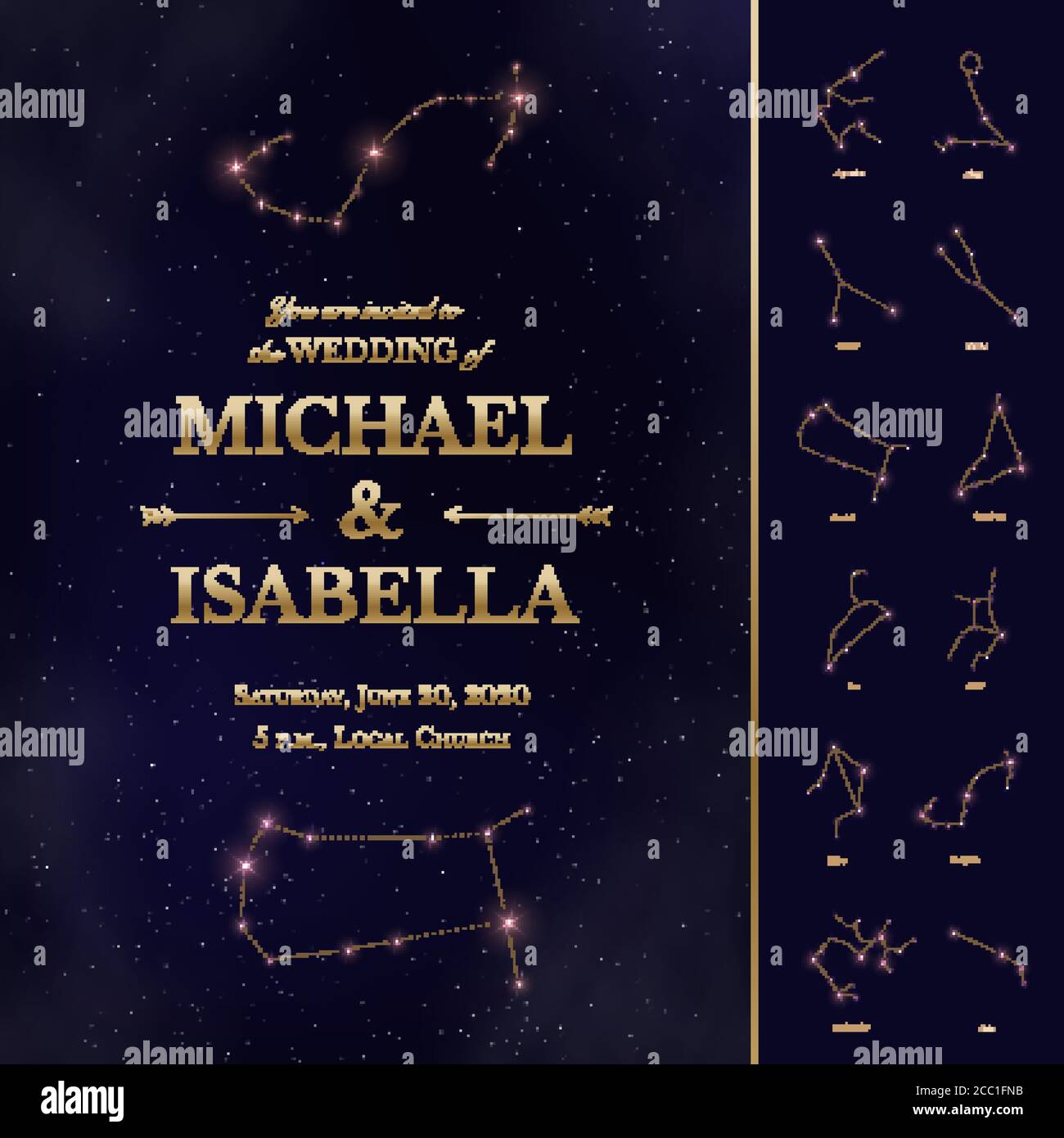 Wedding invitation with starry night sky design Stock Vector Image