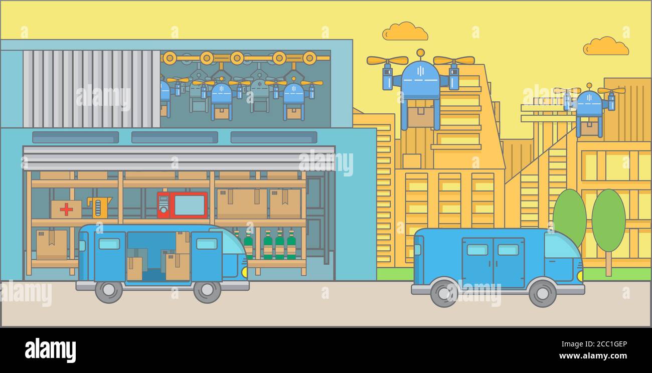 Drone delivery concept vector illustration in flat style Stock Vector ...