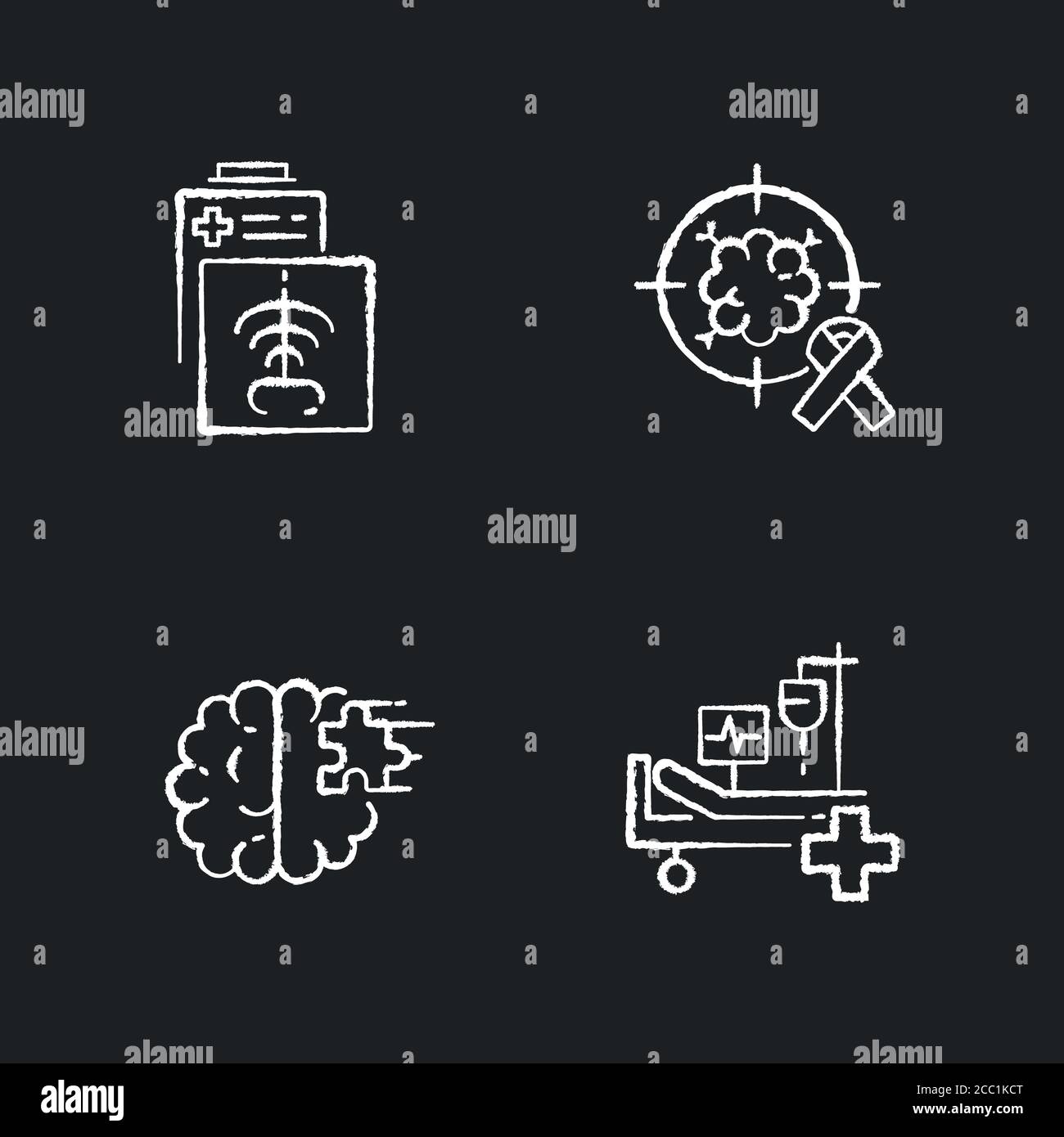 Health care services chalk white icons set on black background Stock Vector