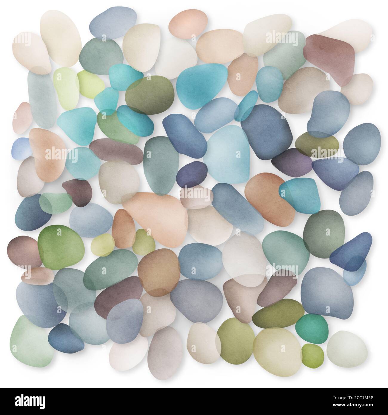 Assorted semi-transparent glass pebbles, multicolored abstract background Stock Photo