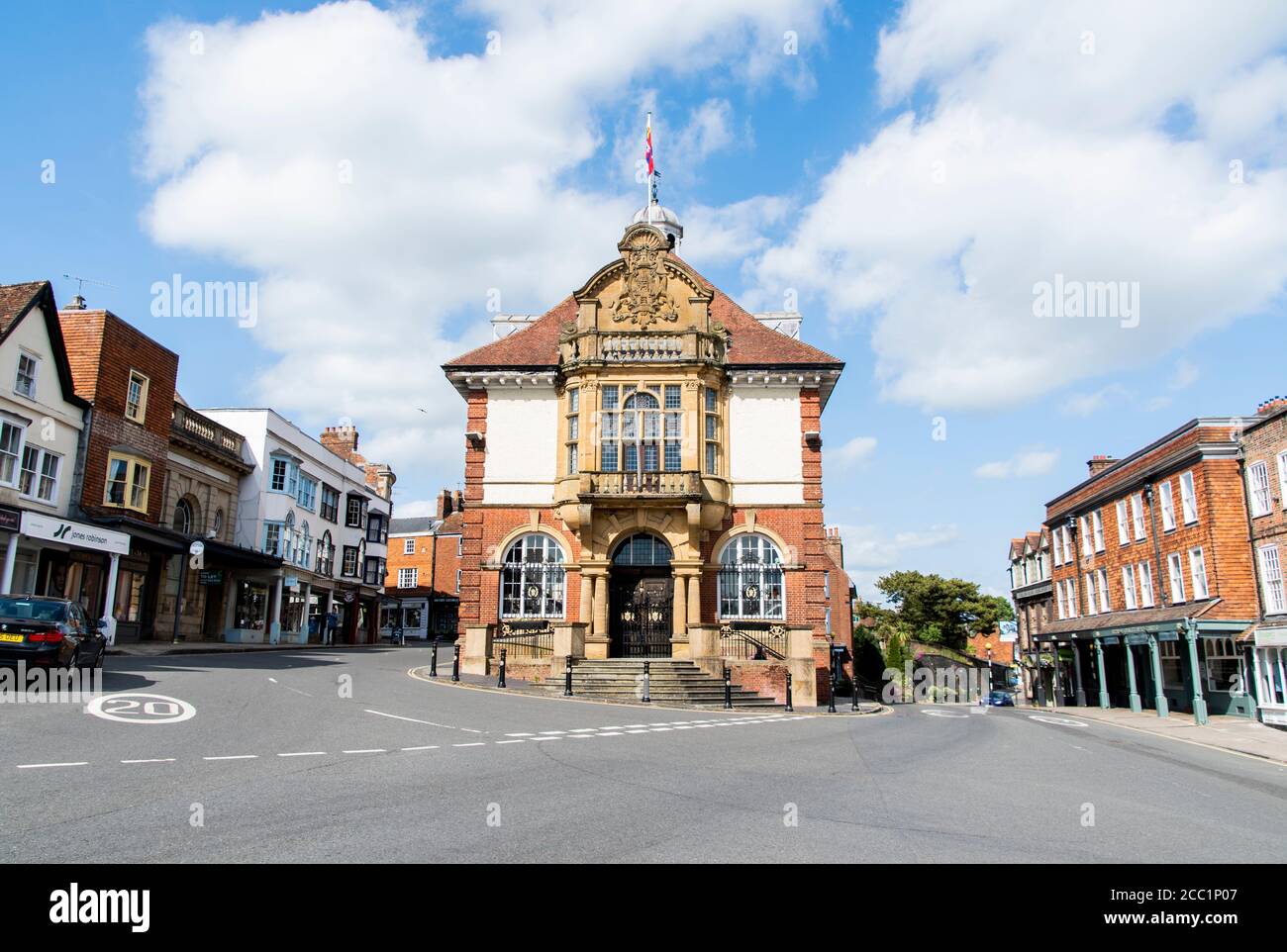 Marlborough town hall on the high street where markets are held Stock Photo