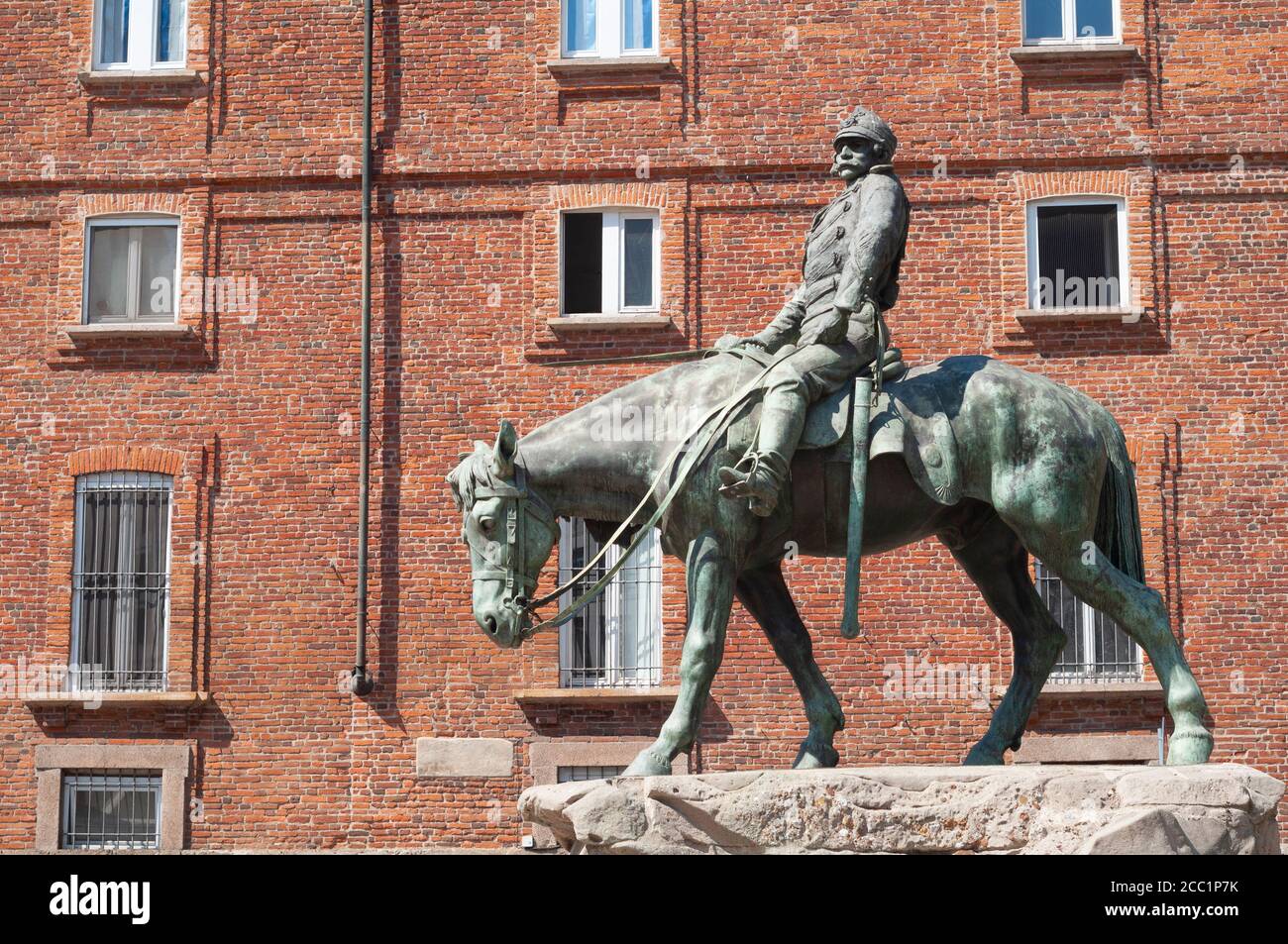 Italy, Lombardy, Milan, Piazza Giuseppe Missori Square, Statue of Giuseppe Missori on Horse by Riccardo Ripamonti date 1916 Stock Photo