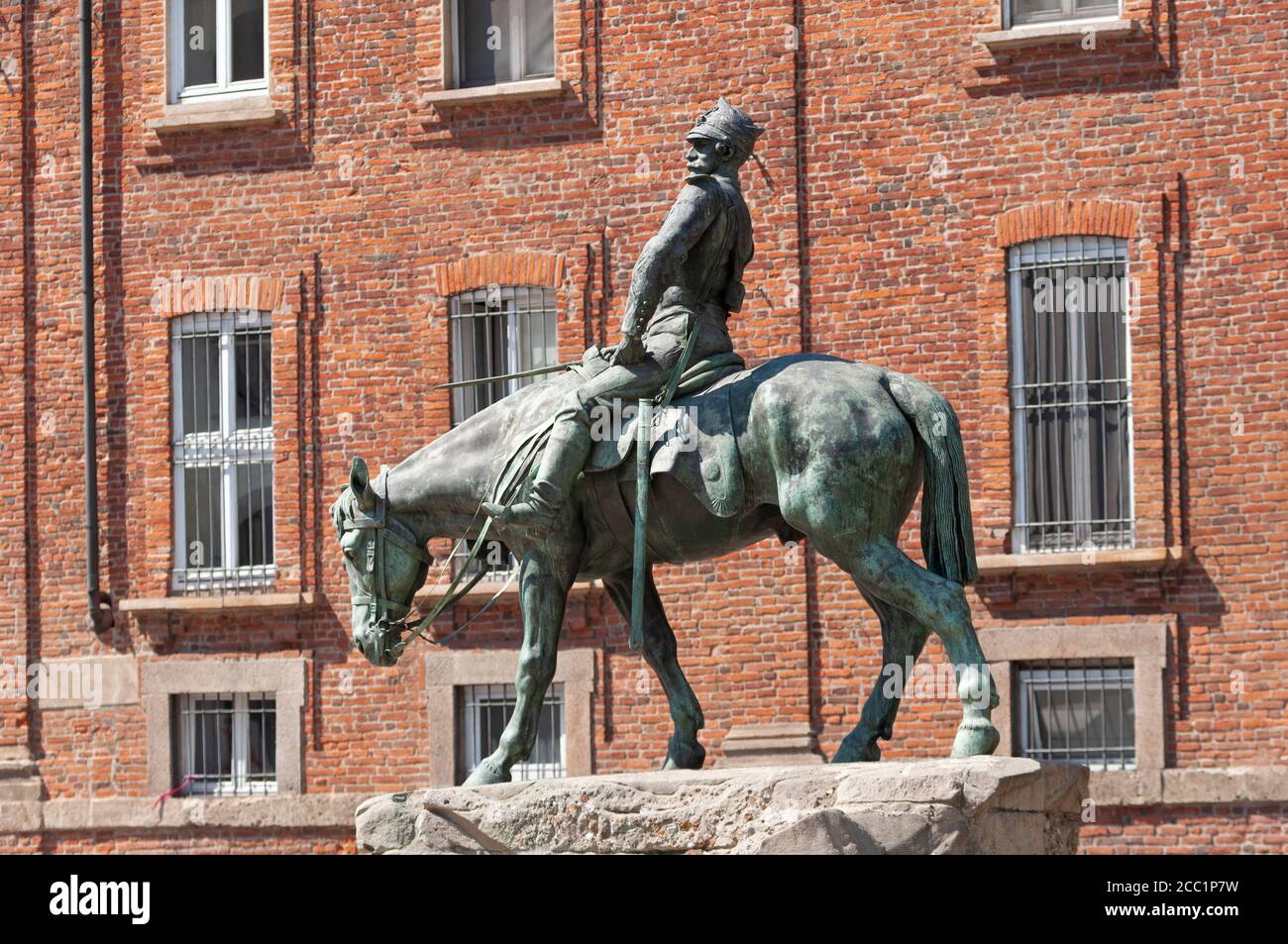 Italy, Lombardy, Milan, Piazza Giuseppe Missori Square, Statue of Giuseppe Missori on Horse by Riccardo Ripamonti date 1916 Stock Photo