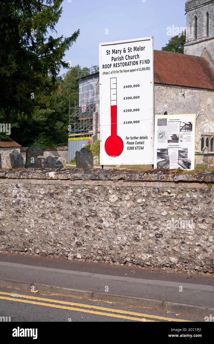 Fund raising progress chart for restoration of Amesbury Abbey roof in the form of a thermometer Stock Photo
