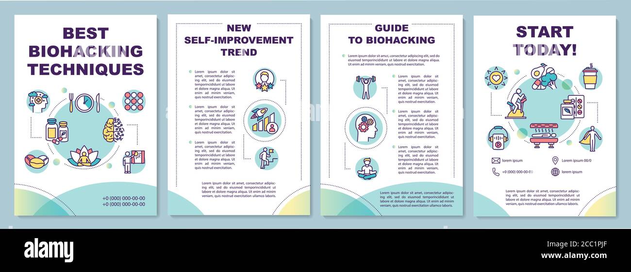 Best biohacking techniques brochure template Stock Vector