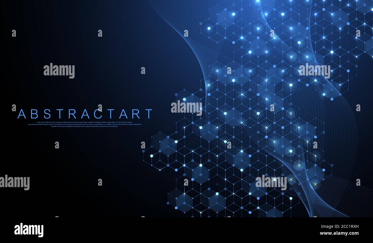 Technology abstract lines and dots connect background with hexagons ...